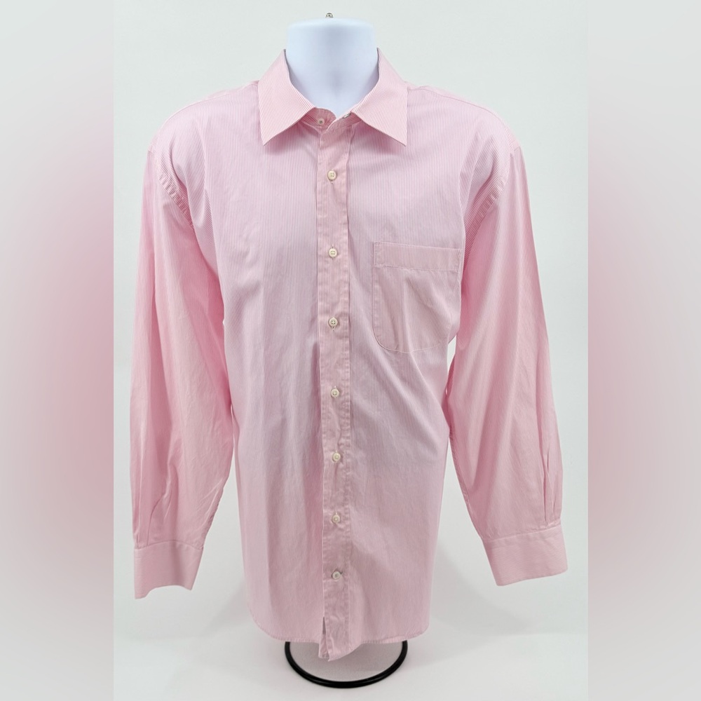 Peter Millar Pink & White Stripe Cotton Long Sleeve Dress Shirt Men's L 17 1/2